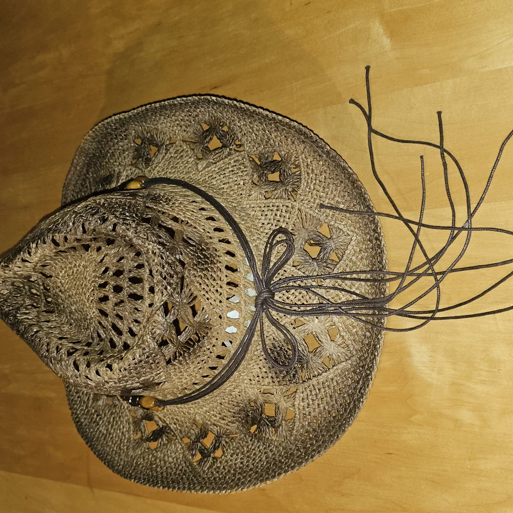Stylish Brown Woven Hat with Beaded Accent - Picture 2 of 3